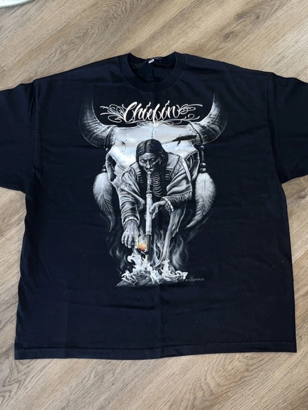 David Gonzalez Art Black Graphic Native American Inspired Short Sleeve shirt
